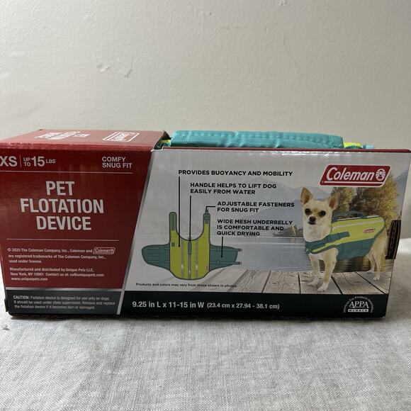 Coleman Dog Life Jacket Vest for Flotation for Pool Boat Beach Lake Teal Neon XS - Picture 4 of 6